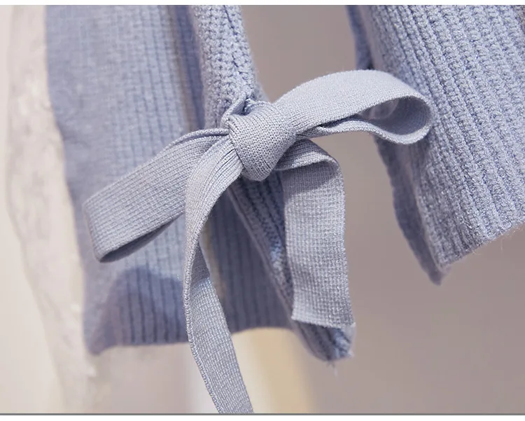 ICHOIX Женский комплект из 2 предметов с юбкой, кружевной лоскутный зимний свитер, топы и юбка, комплекты из 2 предметов, корейский студенческий комплект из 2 предметов, одежда