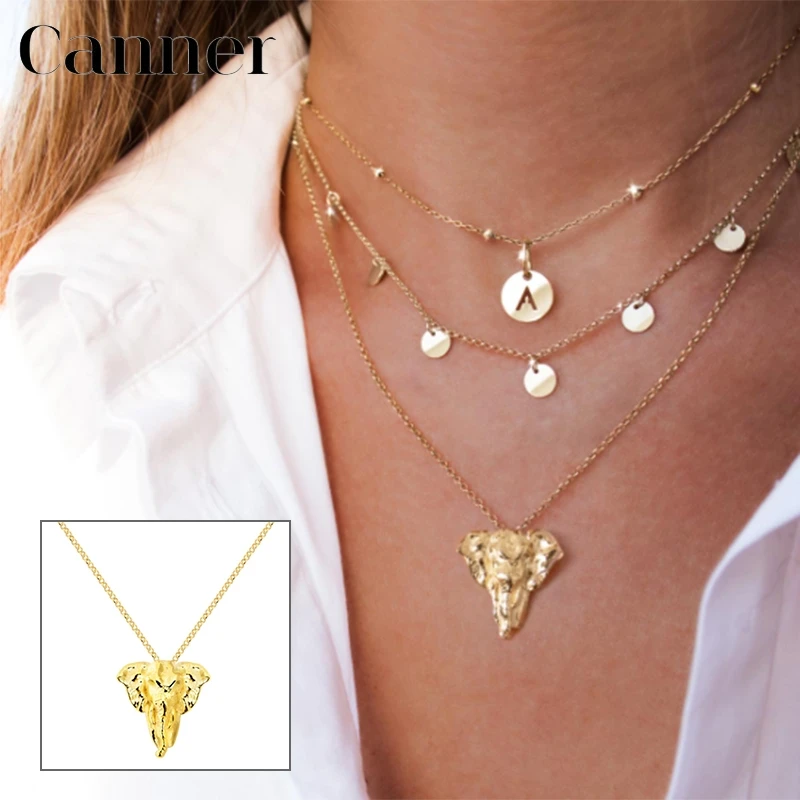 

Canner 925 Sterling Silver Gold Color Necklace Classic Elephant Pendant Necklace For Women Fine Jewelry Collier Female Collar W5