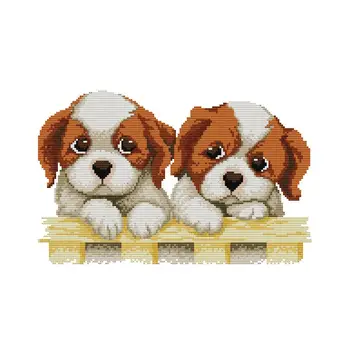 

DIY Hand Knitting Print Cross Stitch Set Embroidery Set 11CT Two Puppy Patterns Cross Stitch 46 * 32cm Home Decoration
