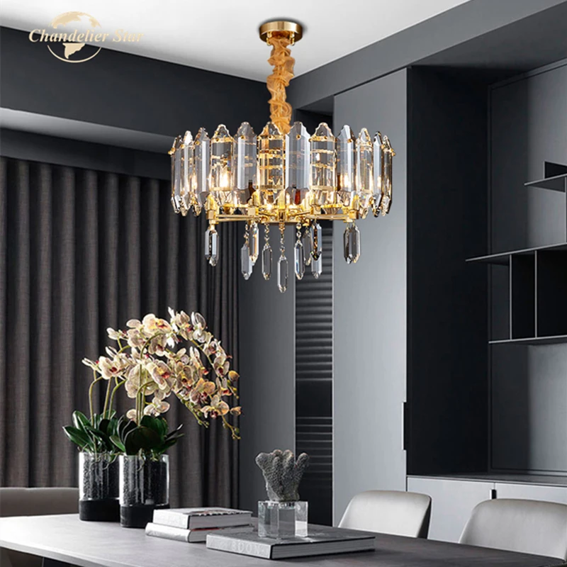 

Luxury Modern Chandeliers Lighting Crystals LED Lights Round Rectangle Metal Lustre for Kitchen Living Room Bedroom Dining Room