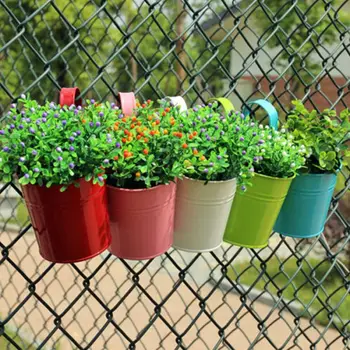 

Hanging Succulents Planter Flowerpot Colorful Metal Iron Pot Yard Balcony Garden Plant Holder Bucket Tin Home Garden Decor