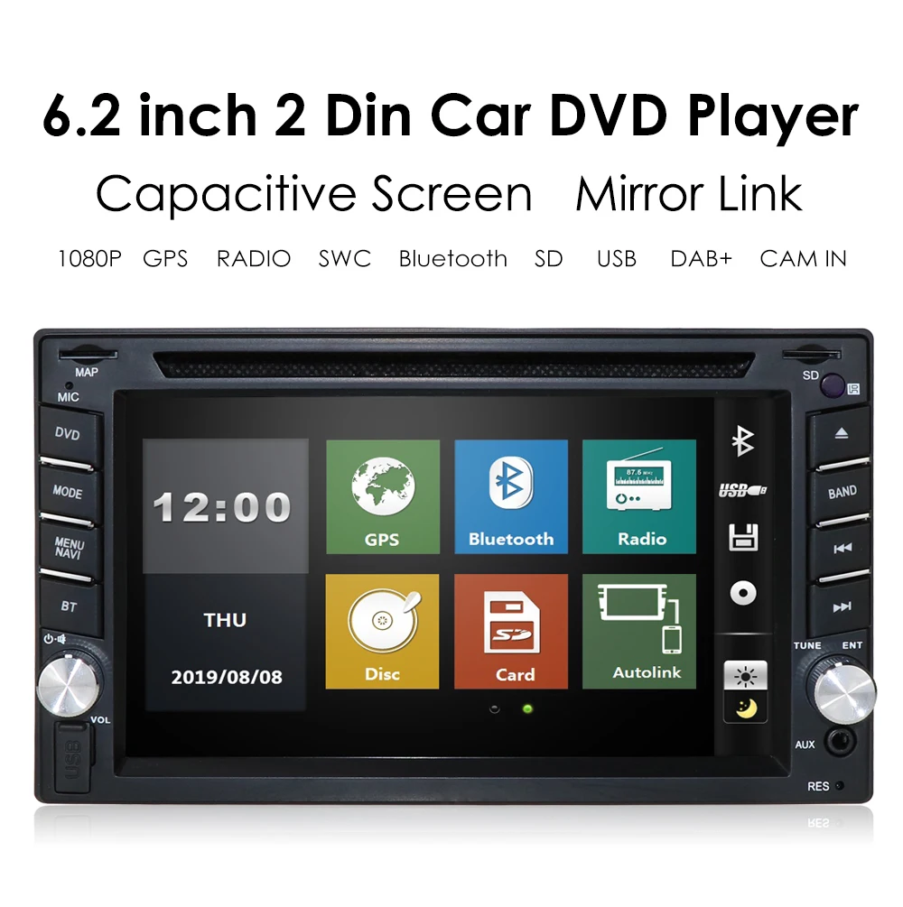 Top Autoradio 2 din GPS Navigation Car Radio HD 6.2inch Touch Screen Car Audio Bluetooth Rear View Camera MP3 Multimidio Player SWC 2