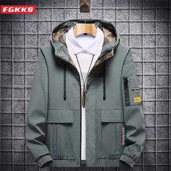 

FGKKS Men Brand Business Casual Hooded Jackets Men's Alphabet Printing Jackets Autumn Winter New Male England Thin Jacket Coats