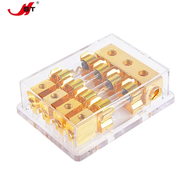 

Universal 12V 30A~100A 1 In 4 Ways Car Fuse Box Holder Copper Plated Car Sound Safety Seat for Auto Boat Vehicle Audio