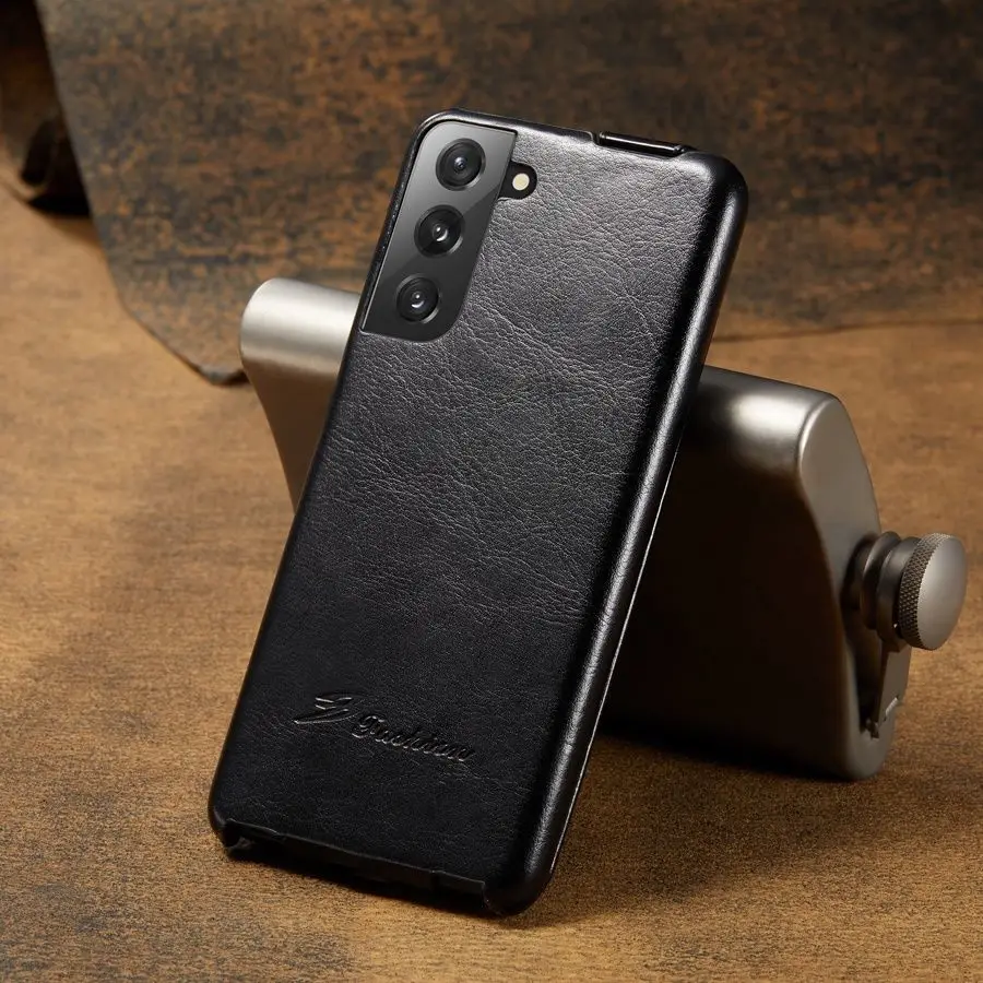 Premium Genuine Leather Vertical Flip Cover Case with Complimentary Screen Protector
