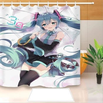 

Popular Anime Hatsune Miku 3D Print Shower Curtain Polyester Fabric Bathroom Curtain Waterproof Hook Bath Curtain 02