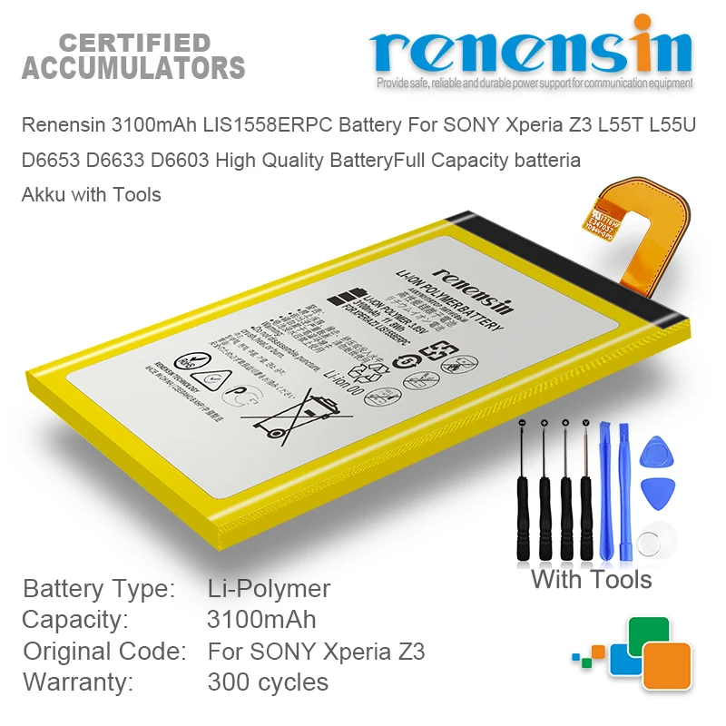 Renensin 3100 мА/ч LIS1558ERPC батарея для SONY Xperia Z3 L55T L55U D6653 D6633 D6603 высокое качество BatteryFull