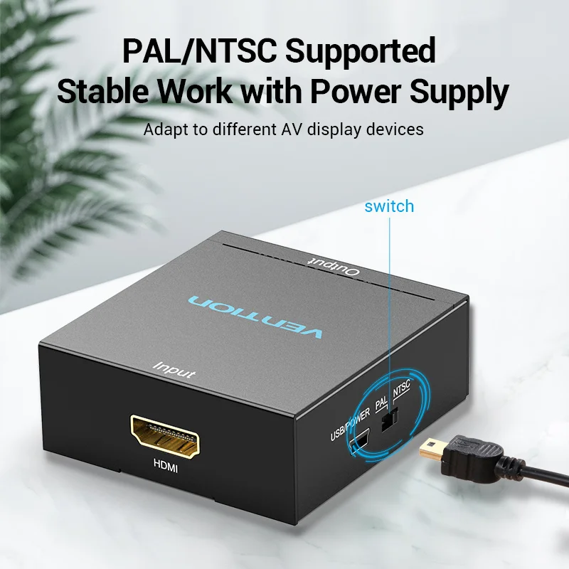 HDMI to AV Adapter Vention HDMI to RCA CVBS L/R Video 1080P Switch with Mini USB Power Cable For TV Box AV