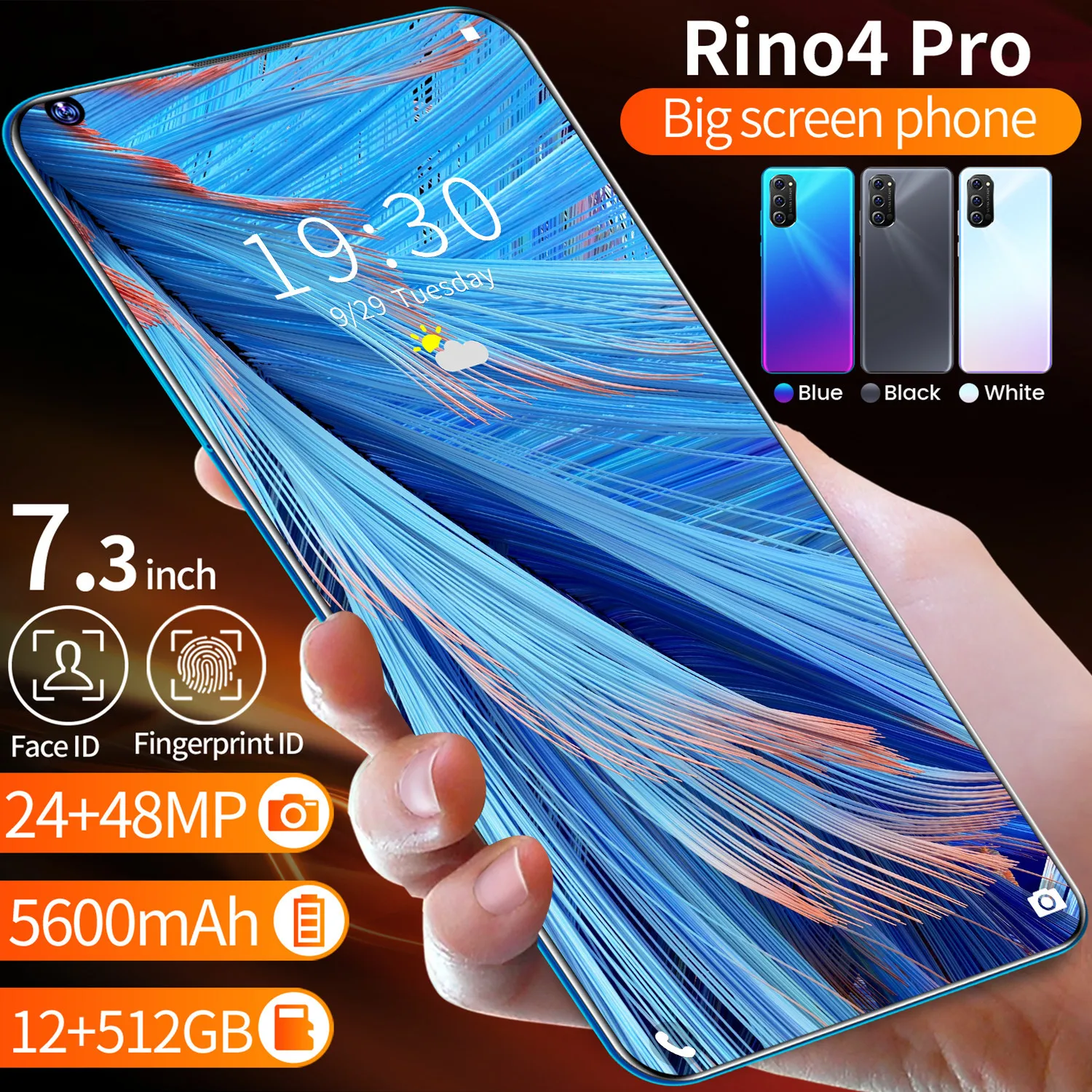 Смартфон глобальная версия Rino4 Pro 7 3 дюйма мобильный телефон с каплями воды Snapdragon