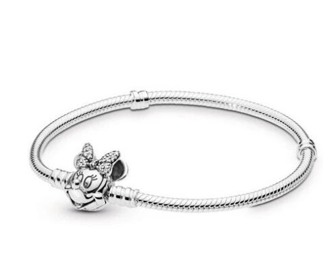 925 пробы серебряный браслет Минни Мерцающая портретная застежка змеиная цепочка браслет подходит из бисера очаровательные модные ювелирные изделия