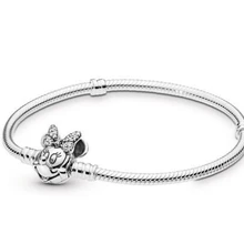 925 пробы серебряный браслет Минни Мерцающая портретная застежка змеиная цепочка браслет подходит из бисера очаровательные модные ювелирные изделия