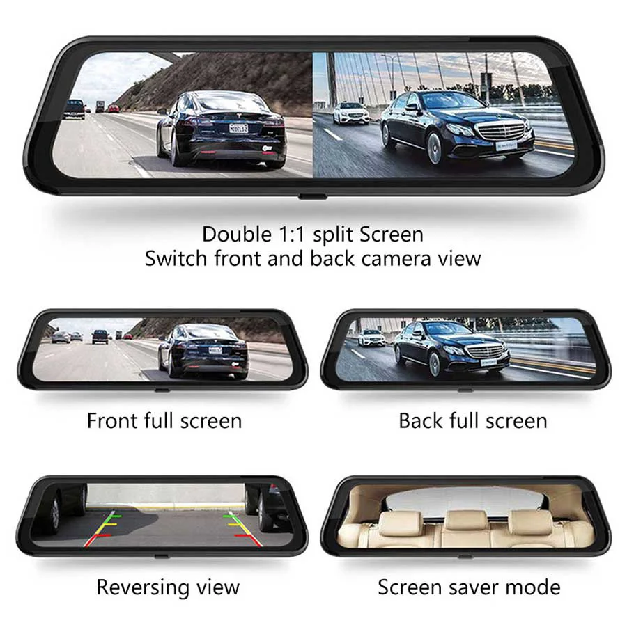 Dual 1080P 4G Android 8.1 10 Inch Stream Media Car Rearview Mirror Bluetooth Camera Car Dvr ADAS Su