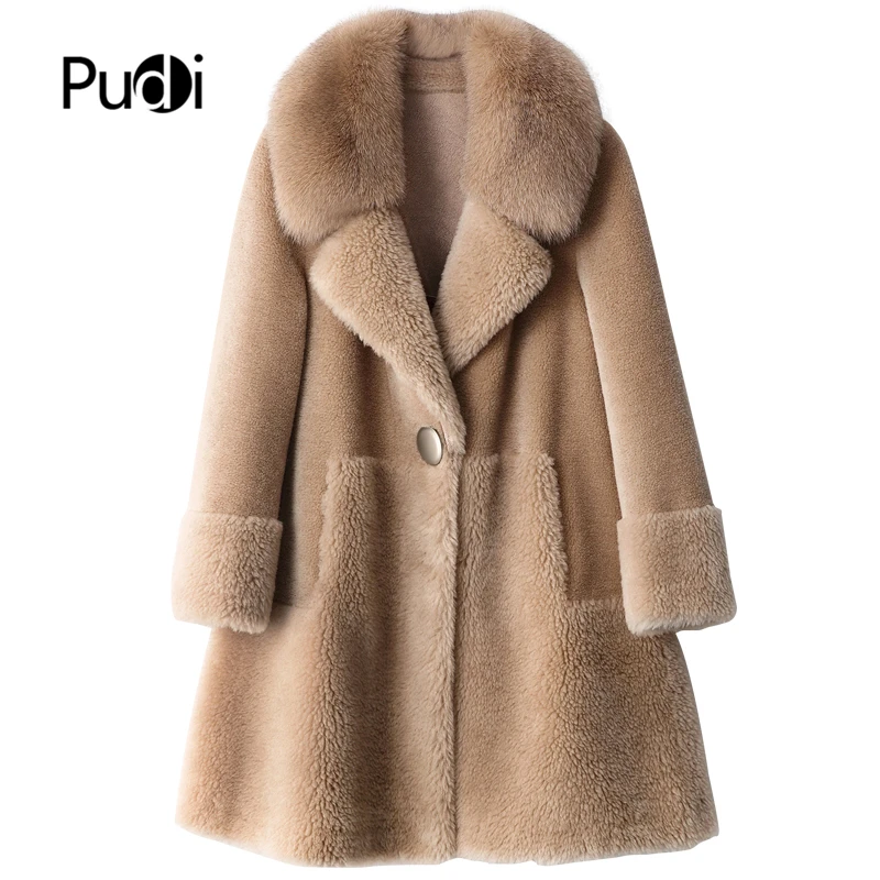 

Aorice B404805 women winter 100% real wool fur real fox collar warm jacket coat lady age reduction Long coat jacket overcoat