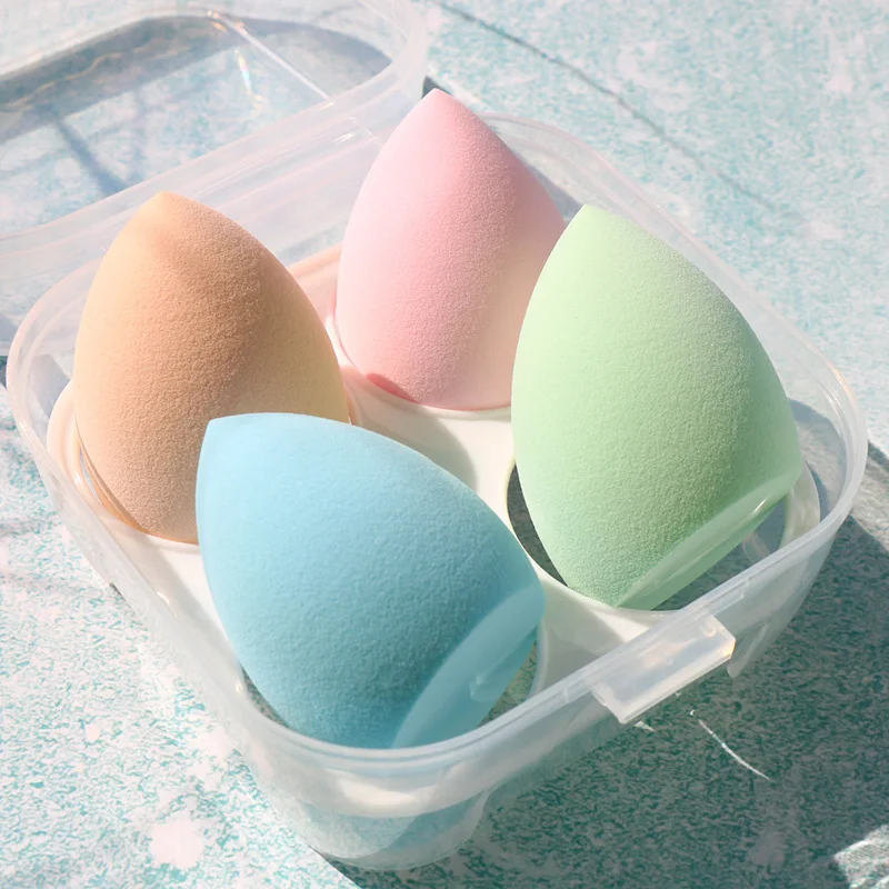 4pcs 메이크업 블렌더 화장품 퍼프 메이크업 스폰지 스토리지 박스 파운데이션..