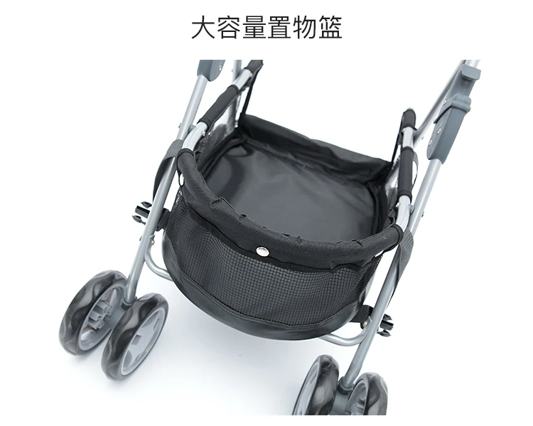 Folding Pet Stroller Lightweight Dog Four-wheeled Cart Rainproof Sunscreen Pet Supplies 600D Oxford Cloth with Removable Canopy