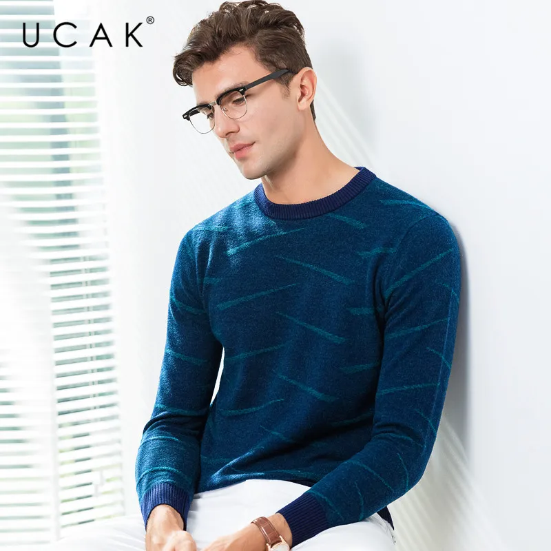 Deals UCAK Brand Sweater Men 100% Merino Wool Pullover Men Fashion Striped Pull Homme Autumn Winter Thick Warm Cashmere Sweaters U3066