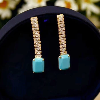

Natural Turquoise 925 silver block Earrings 11*15mm Earrings lengt11*15mm