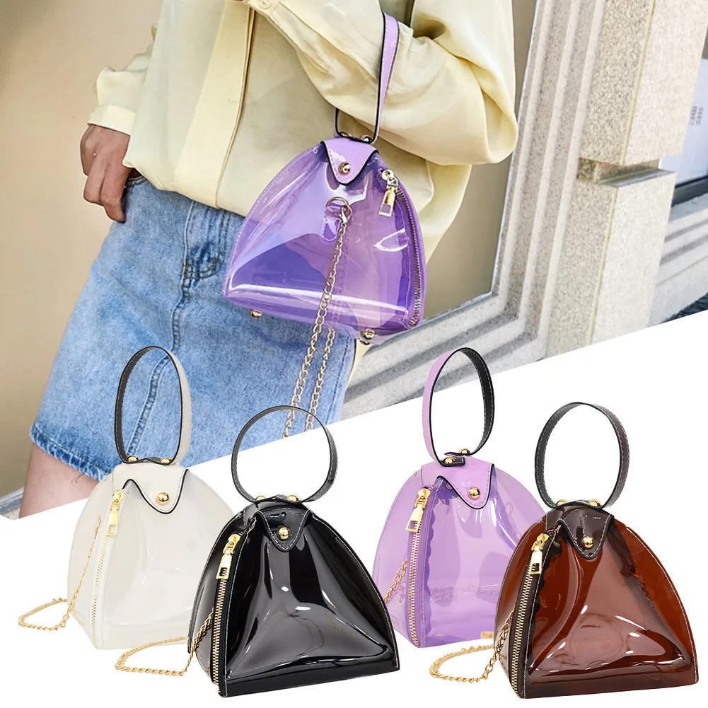 Lady Leather handbag Mini Triangle Women Clutch Purse Hand Bag Clutches Casual Phone Package Transparent Jelly |