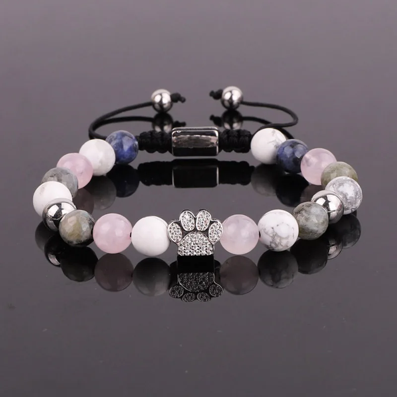 New Design Fashion Cubic Zirconia Paw Charm Natural Stone Beaded Friendship Bracelet Women - Image 5