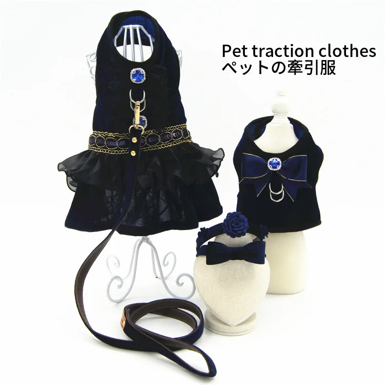 

2019 Autumn And Winter Blue Velvet Dog Clothing Pet Clothes Towable Breathable Harness