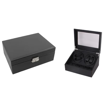 

Jewelry Box Women Two Layer Display Large PU Leather & Automatic Watch Fan, 6 + 4 Automatic Rotating Leather Watch Case