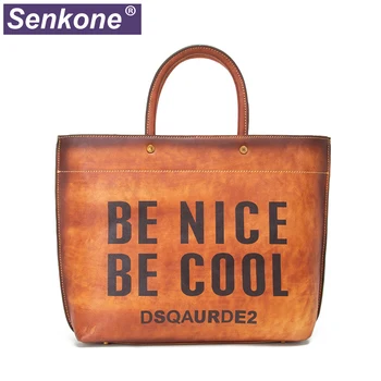 

Brand Women Genuine Leather Handbags Ladies Retro Elegant Shoulder Messenger Bag With Letter Bags Handmade Women Bags Luxury