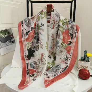 

YILIAN Brand Ins Newest 90*90cm Silk Square Scarf Floral Print Elegant 2020 All-match Sunscreen Beach Scarf Fashion Lady Shawl
