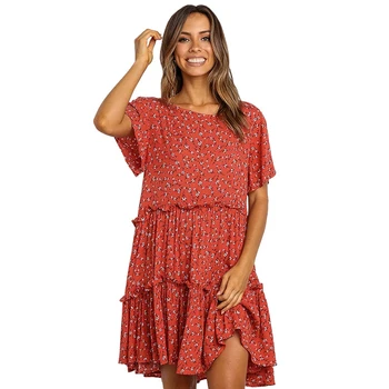 

Boho O Neck Floral Print Summer Dress Women Ruffle Mini Dress Loose Casual Holiday Beach Dresses