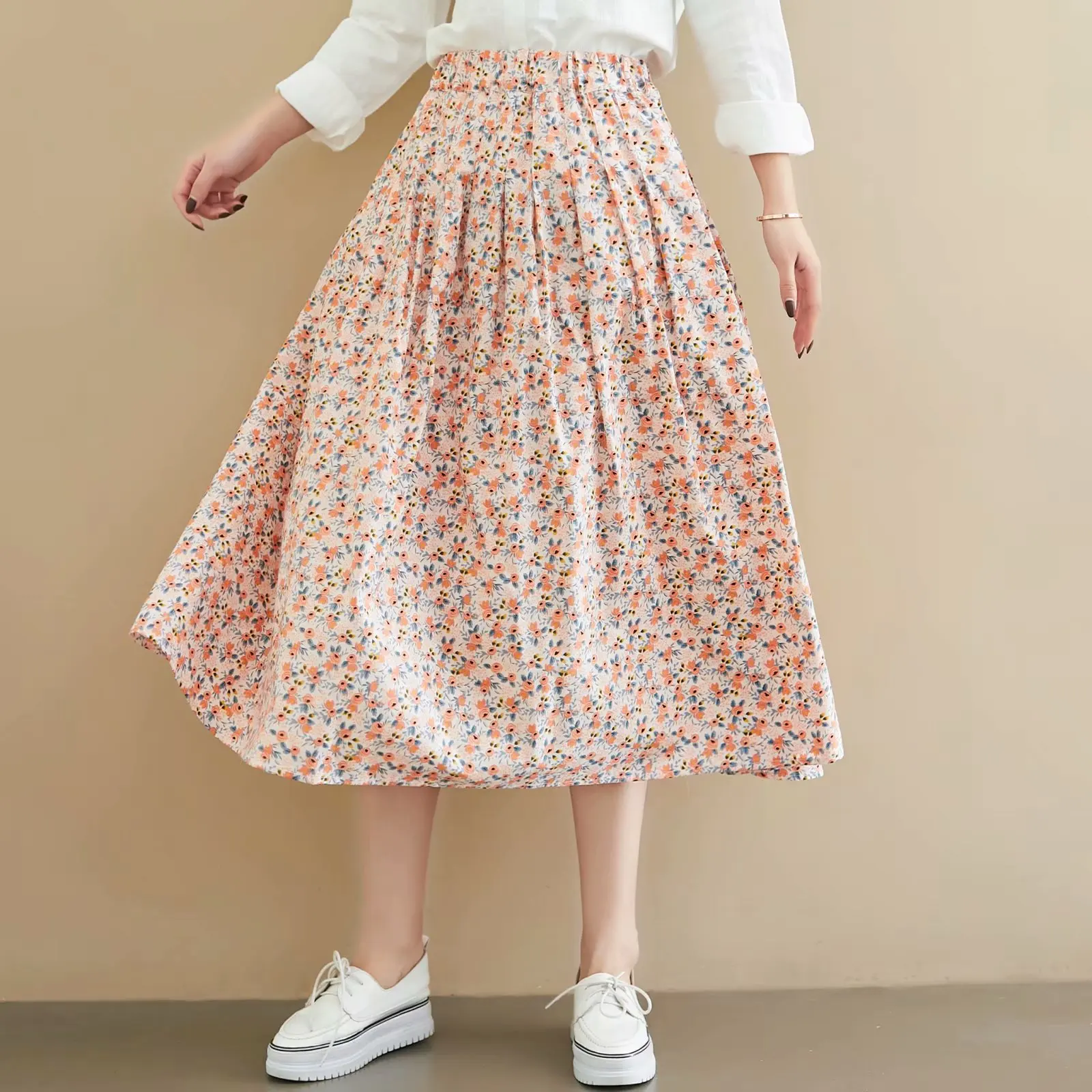 

Floral-Print Skirt 2020 Spring New Style Pleated Skirt High-waisted A- line Skirt Slimming Hip Slimming Skirt Mid-length S30180