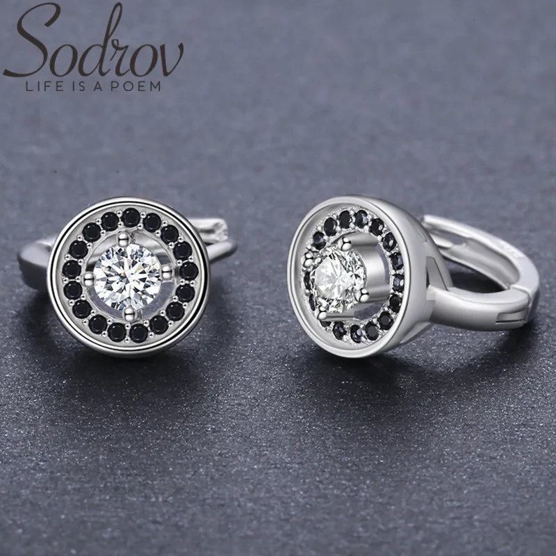 SODROV круглые ювелирные изделия из стерлингового серебра 925 пробы обручальные серьги-кольца для женщин Черный шпинель Bijoux T179