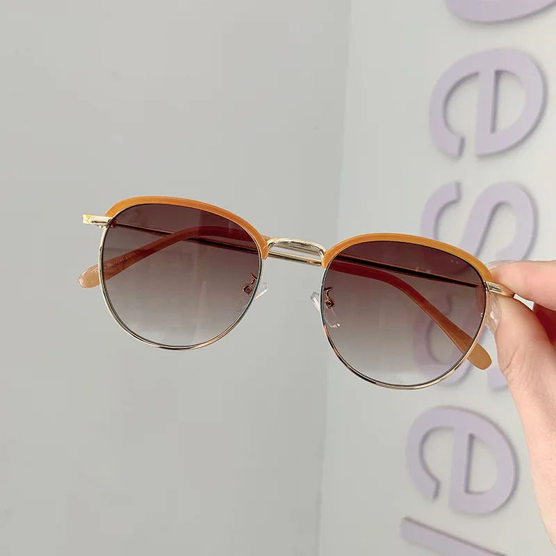 Новинка года, женские солнцезащитные очки в полуоправе, модная винтажная, брендовая, дизайнерская, зеркальная пара солнцезащитных очков для женщин, UV400 - Цвет линз: Orange brown