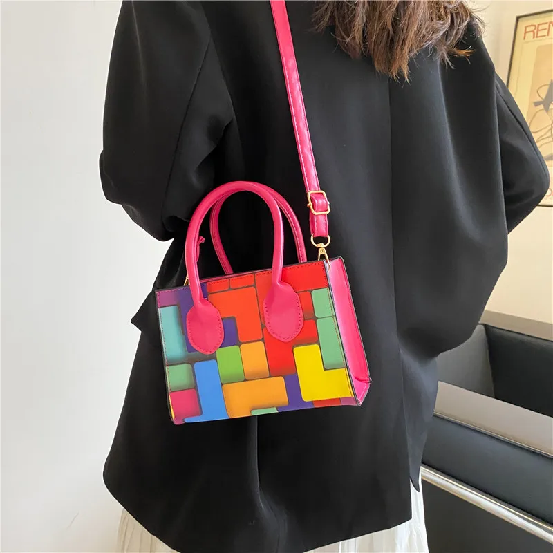 Cheap Small Handbag Women's Leather Cartoon Printing Shoulder