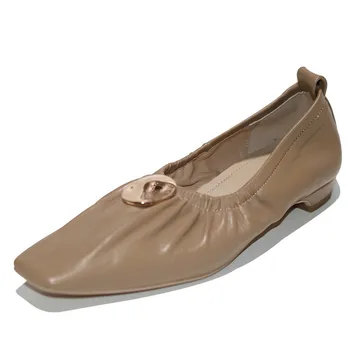 

Women's genuine leather slip-on ballet flats square toe leisure soft comfortable ballerians pleated square toe leisure shoes hot
