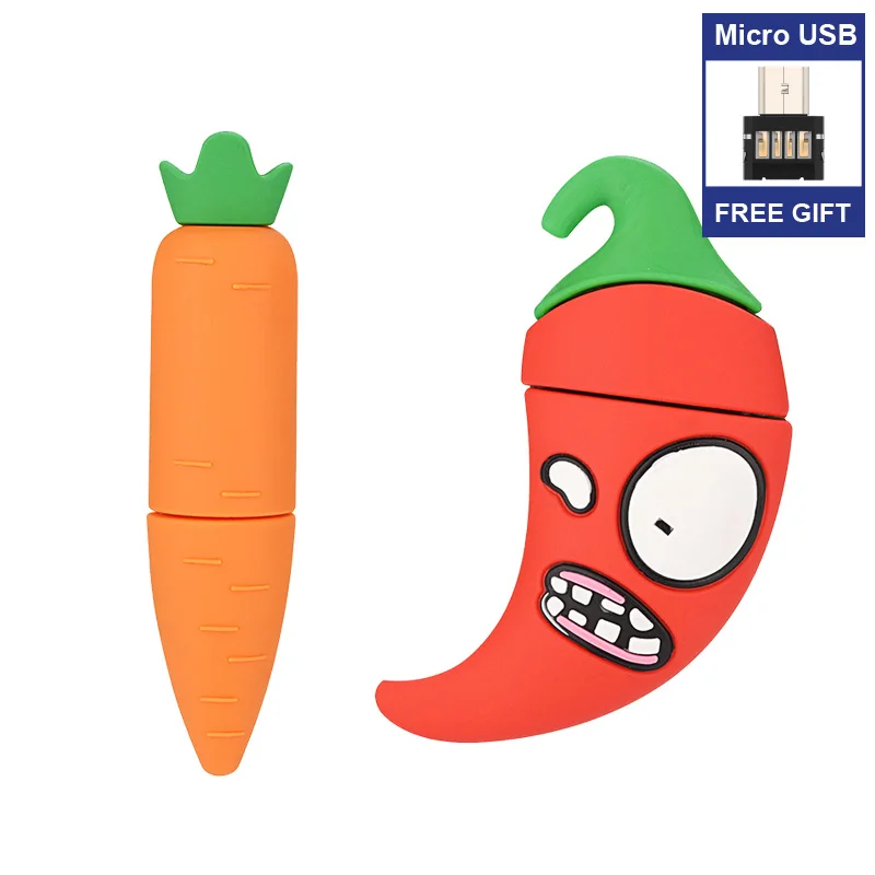 Бесплатный Micro USB адаптер флэш-накопитель овощи перец внешний диск памяти 4 ГБ 8 16 32