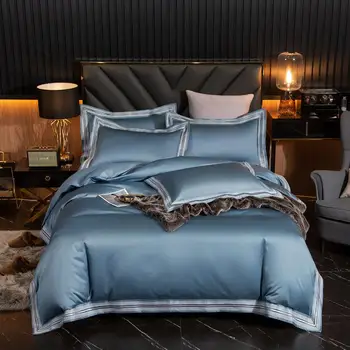 

High-end 60S Egyptian cotton Bedding Set War horse embroidery Bed set Duvet Cover flat Bed Sheet pillowcases quilt cover white