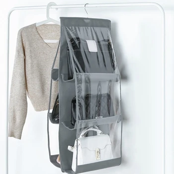 

6 Pocket Hanging Handbag Organizer Wardrobe Closet Door Wall Clear Sundry Bag