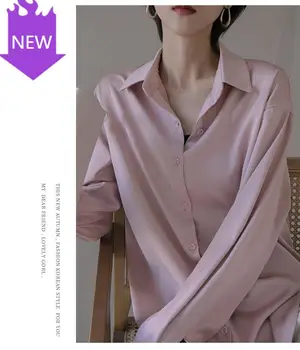 

Long Sleeve Shirts Mujer White Office Lady Loose Spring Autumn Women Tops 2020 Solid Satin Blouse Women Maxi Elegant Vintage