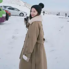 

FOR Women Blend Autumn Winter Hooded Fur Collar Long Wool Coat Female Warm Lamb Fur Parka Coat OvercoatShirling Padded