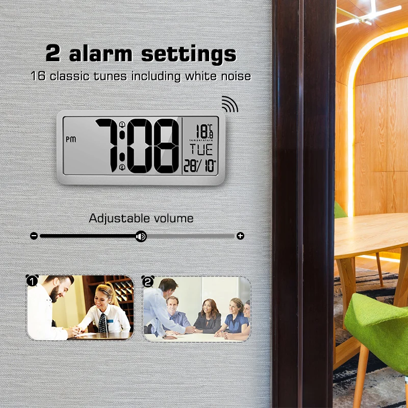 Lcd настенные настольные часы большого размера, цифровой дисплей, регулируемый объем, 2 настройки будильника, напоминание о низком заряде батареи для дома и офиса