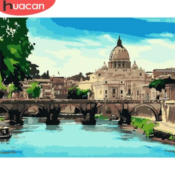 

HUACAN DIY Pictures By Number Seascape Kits Painting By Numbers Bridge Drawing On Canvas Hand Painted Paintings No Frame