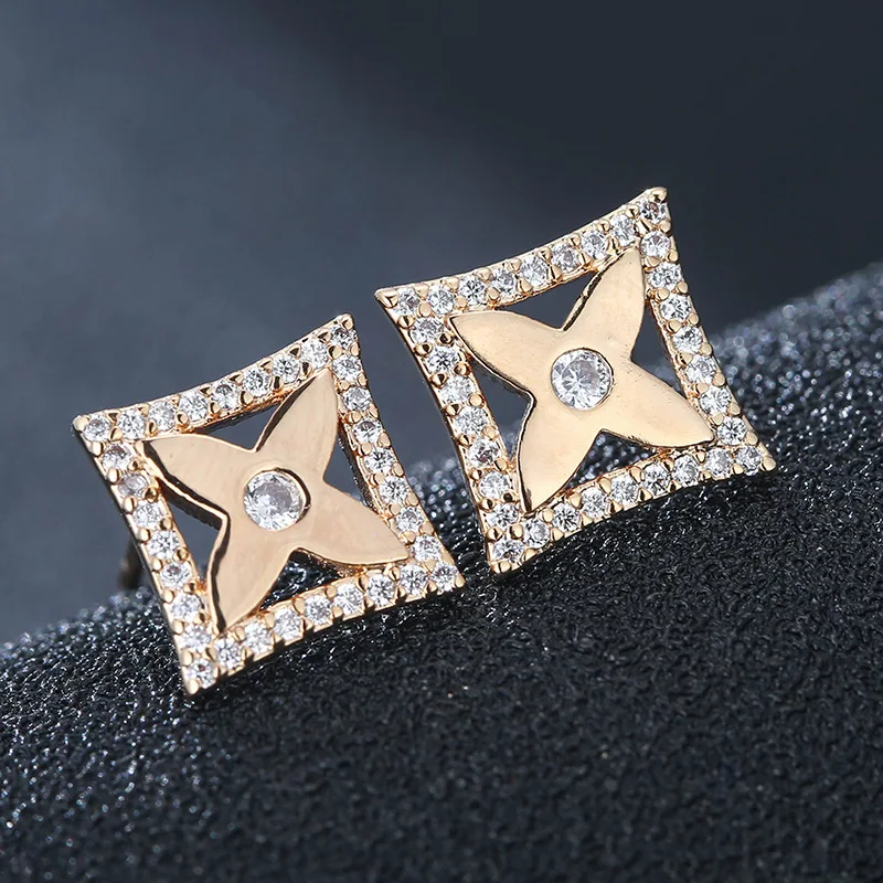 Модные серьги с кубическим цирконием для женщин, роскошные геометрические маленькие корейские сережки-шпильки, брендовые серьги, свадебные ювелирные изделия Z276