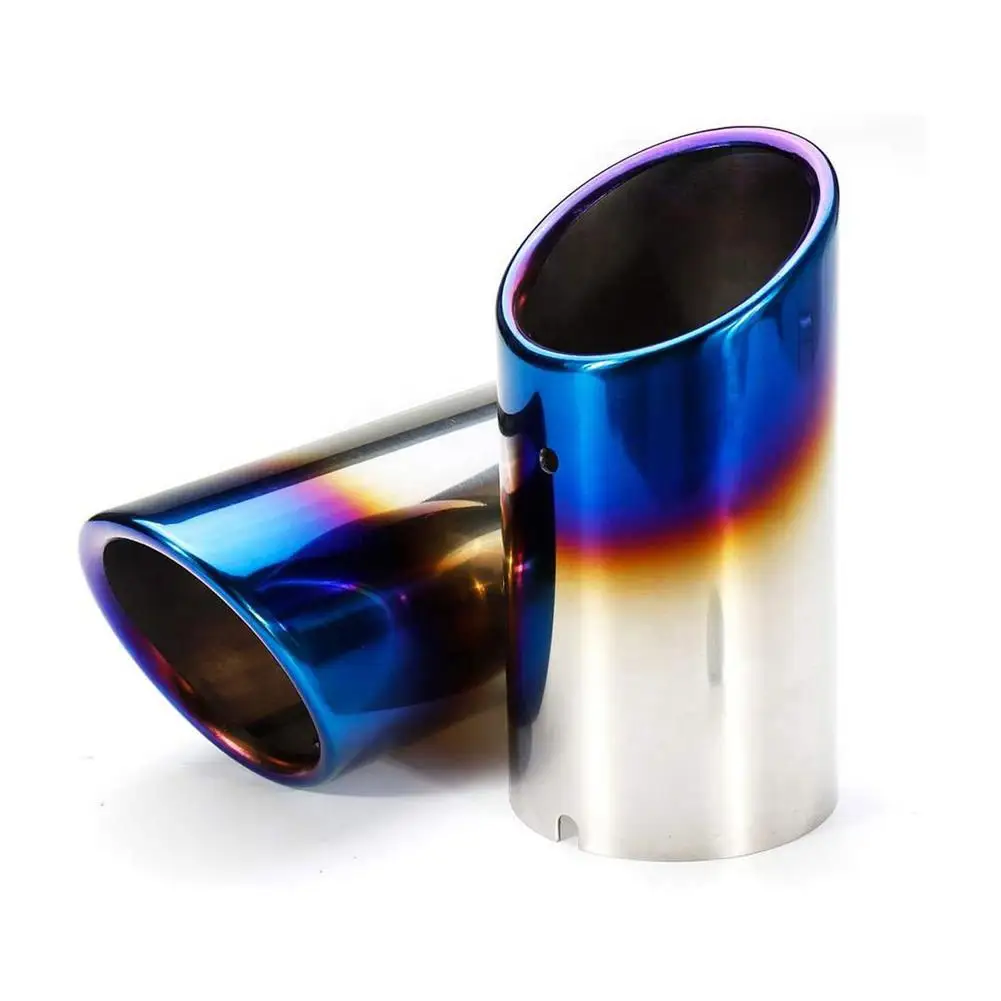 2PCS Grilled Blue Stainless Steel Automobile Exhaust Pipe Fixture Design Easy to Install Car
