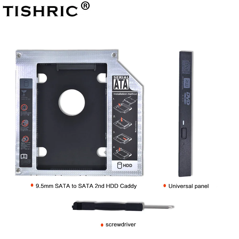 

Universal Tishric Aluminum With Panel 9.5mm SATA 3.0 HDD Caddy With LED Adapter DVD HDD Hard Disk Enclosure Optibay For Laptop