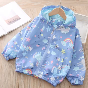 

Baby Girls Coats 2020 New Spring Baby Jackets Hooded Unicorn print windbreaker Baby Girls Unicorn Embroidered Denim Jacket