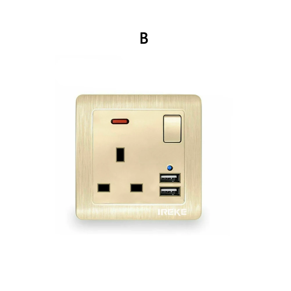 Лаконичное украшение для дома двойная стенная штепсельная розетка стандарта Великобритании многофункциональная розетка с USB зарядным устройством 2 порта настенные розетки плоская пластина - Цвет: B