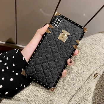 

Soft Lambskin PU Leather Cases For iPhone 11 Pro X XR XS Max 8 7 Plus Square Plaid Cover For Samsung Galaxy S9 S10 Plus Note 10