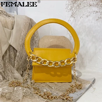 

Elegant Ring Handle Pure Color Mini Flap Handbag Women Designer Plain Chain Crossbody Bag Winter Fashion PU Leather Shoulder Bag