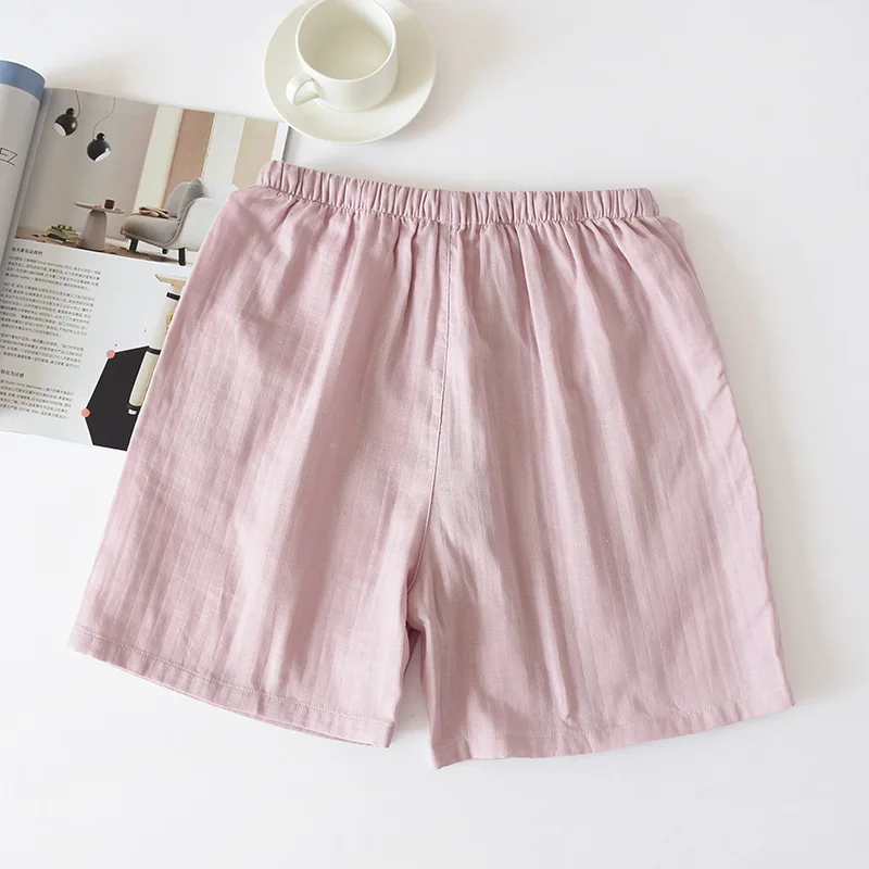 red pajama pants Japanese simple summer women's beach shorts 100% cotton gauze men's thin couple shorts home pants cotton can be worn outside mens cotton sleep shorts