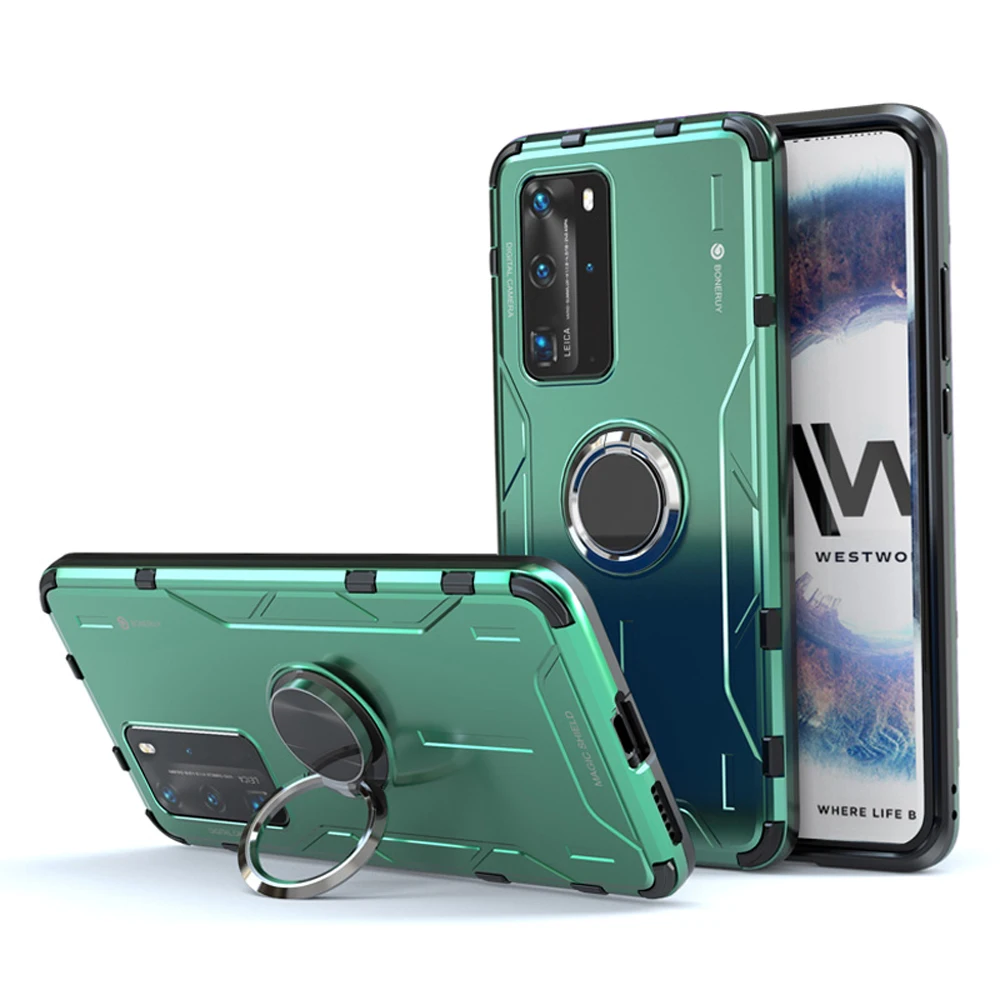 Чехол для Huawei P40/P40 Pro противоударный мягкий силиконовый + алюминиевый армированный чехол с поворотным