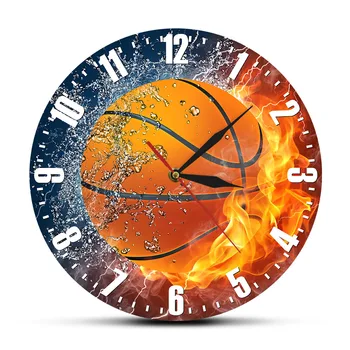 

Sports gift of creative athletes ice fire basketball color printing wall clock silent sweep second home decoration clock